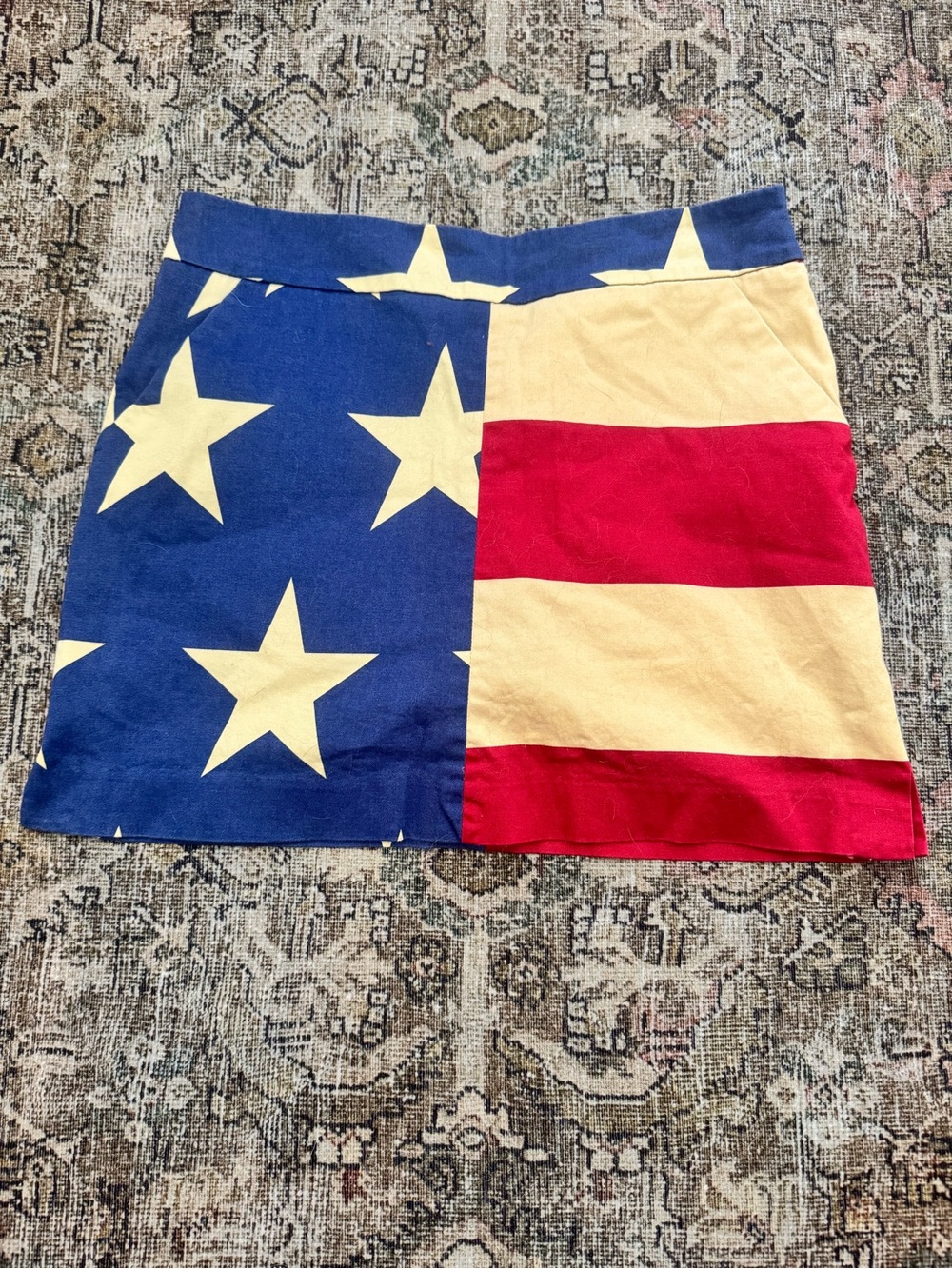 Loudmouth Patriotic Flag Print Mini Skirt - Blue, Red, Cream